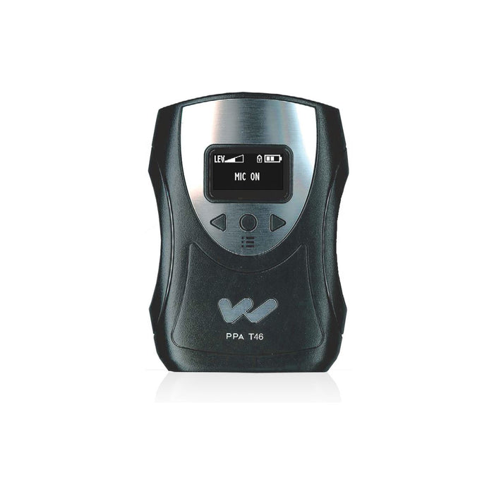 Williams Sound PFM PRO Personal FM Listening System PPA T46 transmitter.  The speaker will carry this transmitter and use a microphone.