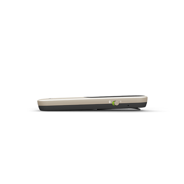 A side view of the Phonak Roger On V3 Microphone 056-3026-Px011 showing the on/off switch.