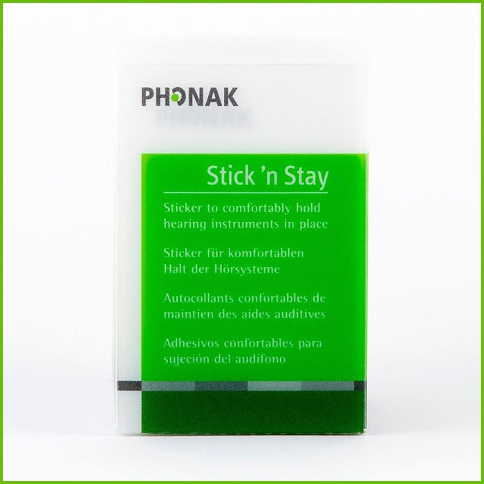 Package of Phonak Roger Stick'n'Stay Hearing Aid Stickers (30 pair) 098-0353 Packet View