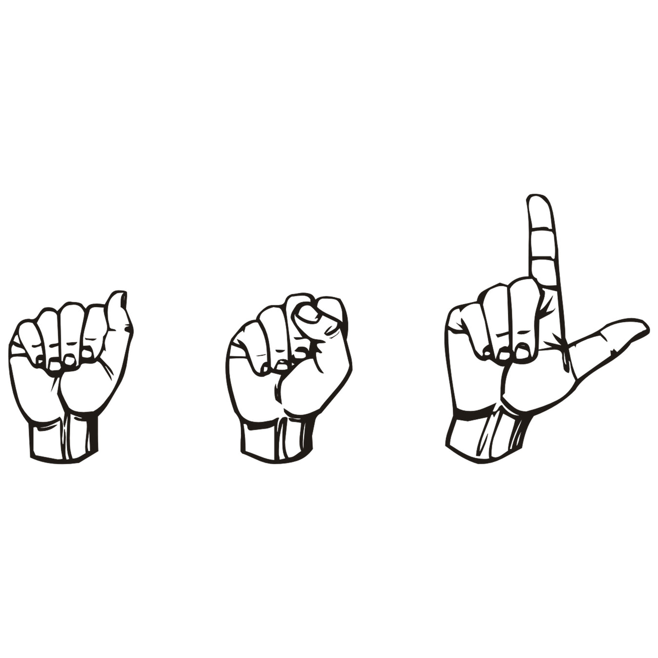 ASL spelt with hand gestures in American Sign Language.  ASL learning resources include student workbooks and game cards. 