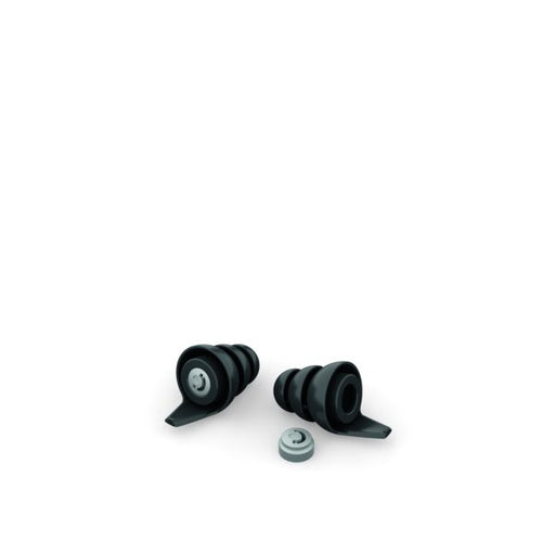 Set of black Serenity Choice hearing protection on a white background.