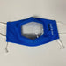 Blue Fabric Mask with Clear Window and Drawstring Ear Loops Mask on a white background.
