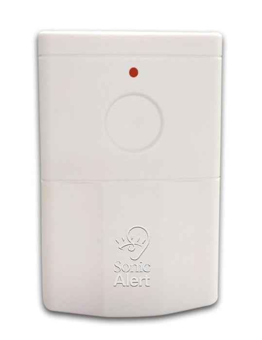 A white Sonic Alert HomeAware Universal Signaler - HA360US2-1 is displayed with a red signal indicator light in the top middle of the device. 