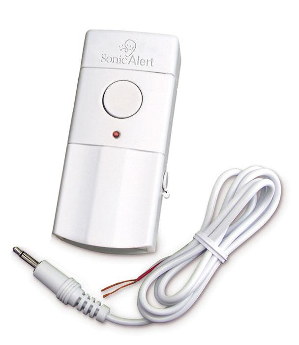 White Sonic Alert HomeAware™ Wireless Doorbell HA360DB2-1 and a cable connecter are displayed. 