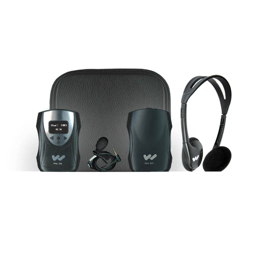 Williams Sound PFM PRO Personal FM Listening System includes a carrying case, 1 transmitter with microphone, 1 receiver with headset or neckloop. 